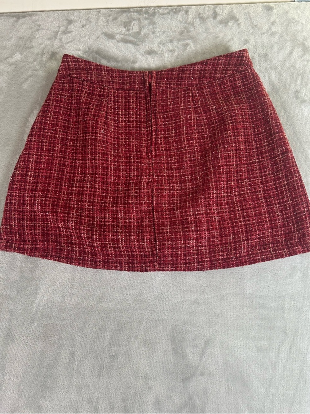 Francesca's Collections Blue Rain Burgundy Tweed Skirt - Picture 8 of 12